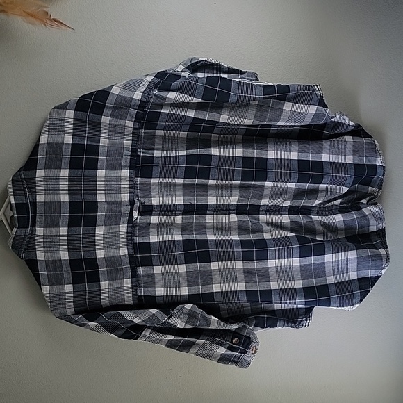 Anthropologie Pilcro Boyfriend Plaid Shirt Sz XS/S Oversized Blue Button Down - Picture 10 of 13